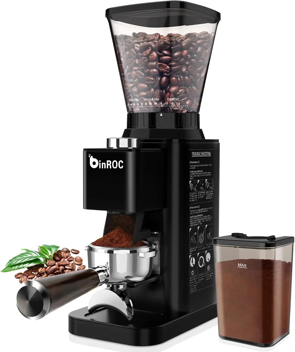 Electric Conical Burr Coffee Grinder with 48 Grind Settings, 35s Timer, Detachable Portafilter Holder, Anti-Static, Low Noise
Electric Conical Burr Coffee Grinder with 48 Grind Settings, 35s Timer, Detachable Portafilter Holder, Anti-Static, Low Noise