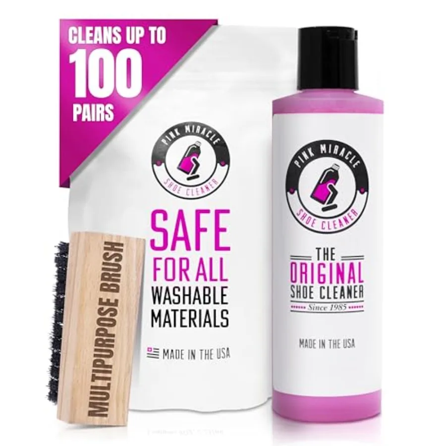 Pink Miracle Shoe Cleaner Kit with Bottle and Brush for Fabric Leather Whites Suede and Nubuck Sneakers Effective Cleaning Solu
Pink Miracle Shoe Cleaner Kit with Bottle and Brush for Fabric Leather Whites Suede and Nubuck Sneakers Effective Cleaning Solu