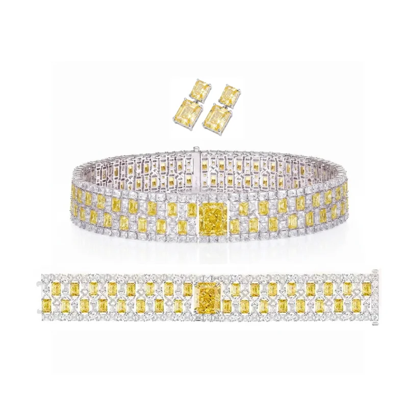 Magnificent Style Earrings Bracelet Necklace Women Inlay Yellow Pink Cubic Zircon Square Ice Flower Cut Wide Chain Jewelry Sets
Magnificent Style Earrings Bracelet Necklace Women Inlay Yellow Pink Cubic Zircon Square Ice Flower Cut Wide Chain Jewelry Sets