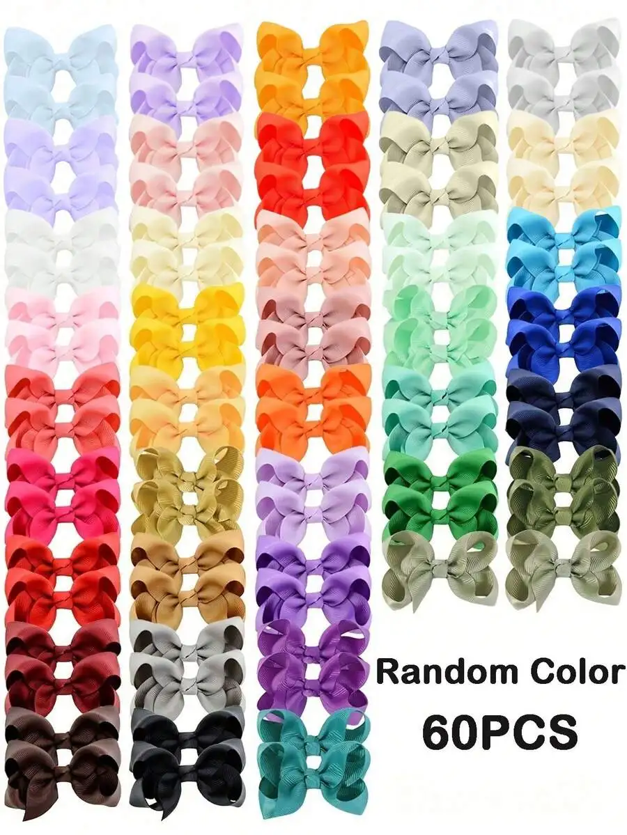 60PCS Random Color Ribbon Bow Hair Clips For Women, Clip-On Hair Accessories
60PCS Random Color Ribbon Bow Hair Clips For Women, Clip-On Hair Accessories
