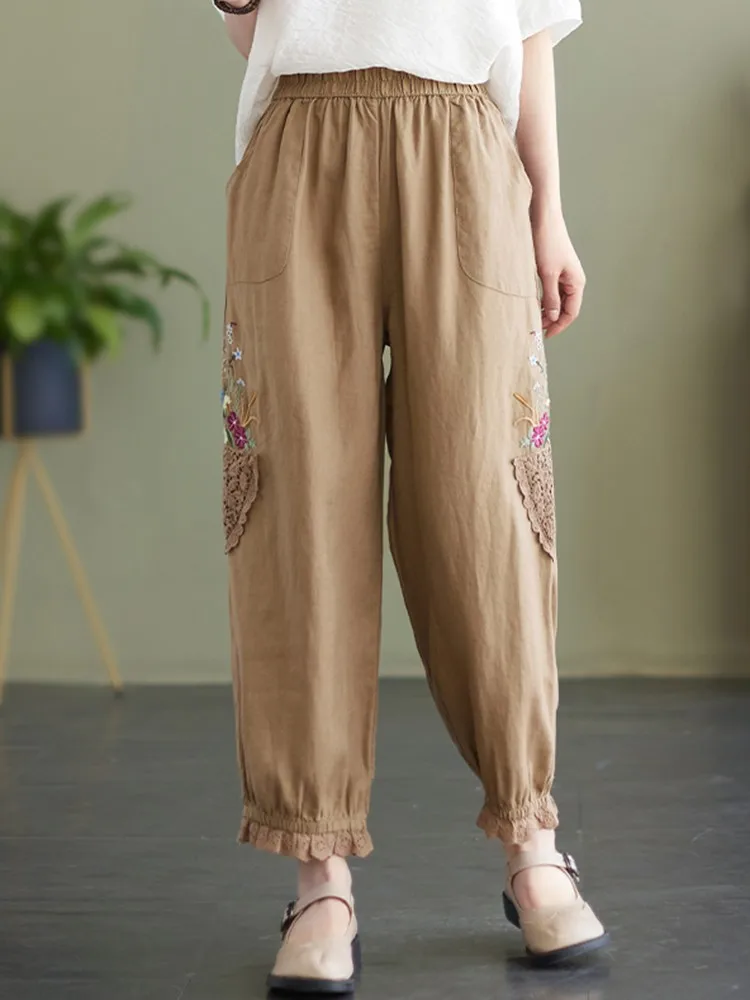 High Waist Cotton Linen Casual Pants Women New 2022 Summer Vintage Style Floral Embroidery Loose Female Ankle-length Pants B1836
High Waist Cotton Linen Casual Pants Women New 2022 Summer Vintage Style Floral Embroidery Loose Female Ankle-length Pants B1836