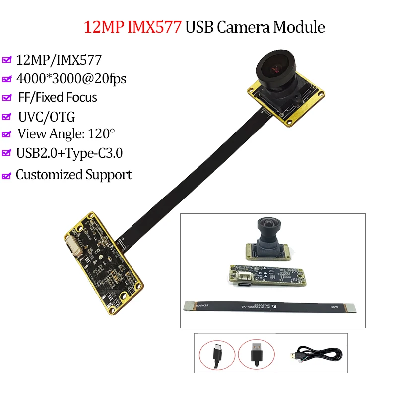 4K 12MP IMX577 USB3.0 Camera Module 120° FF Fixed Focus Low Illumination Webcam 4000x3000 Lightburn FPC Cable UVC OTG Free Drive
4K 12MP IMX577 USB3.0 Camera Module 120° FF Fixed Focus Low Illumination Webcam 4000x3000 Lightburn FPC Cable UVC OTG Free Drive