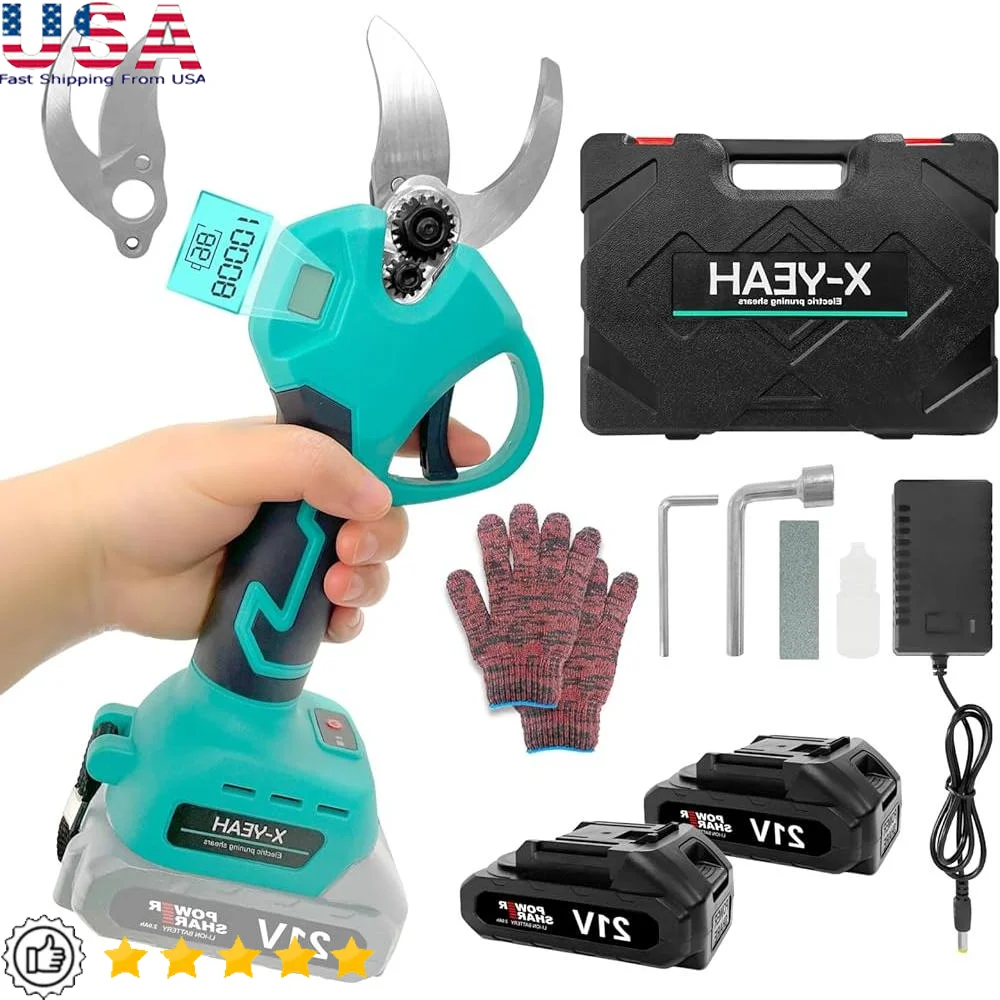 Electric Pruning Shears Cordless Set 21V Brushless Motor 2x2000mAh Batteries Charger High Carbon Steel Blades Gardening Tools
Electric Pruning Shears Cordless Set 21V Brushless Motor 2x2000mAh Batteries Charger High Carbon Steel Blades Gardening Tools
