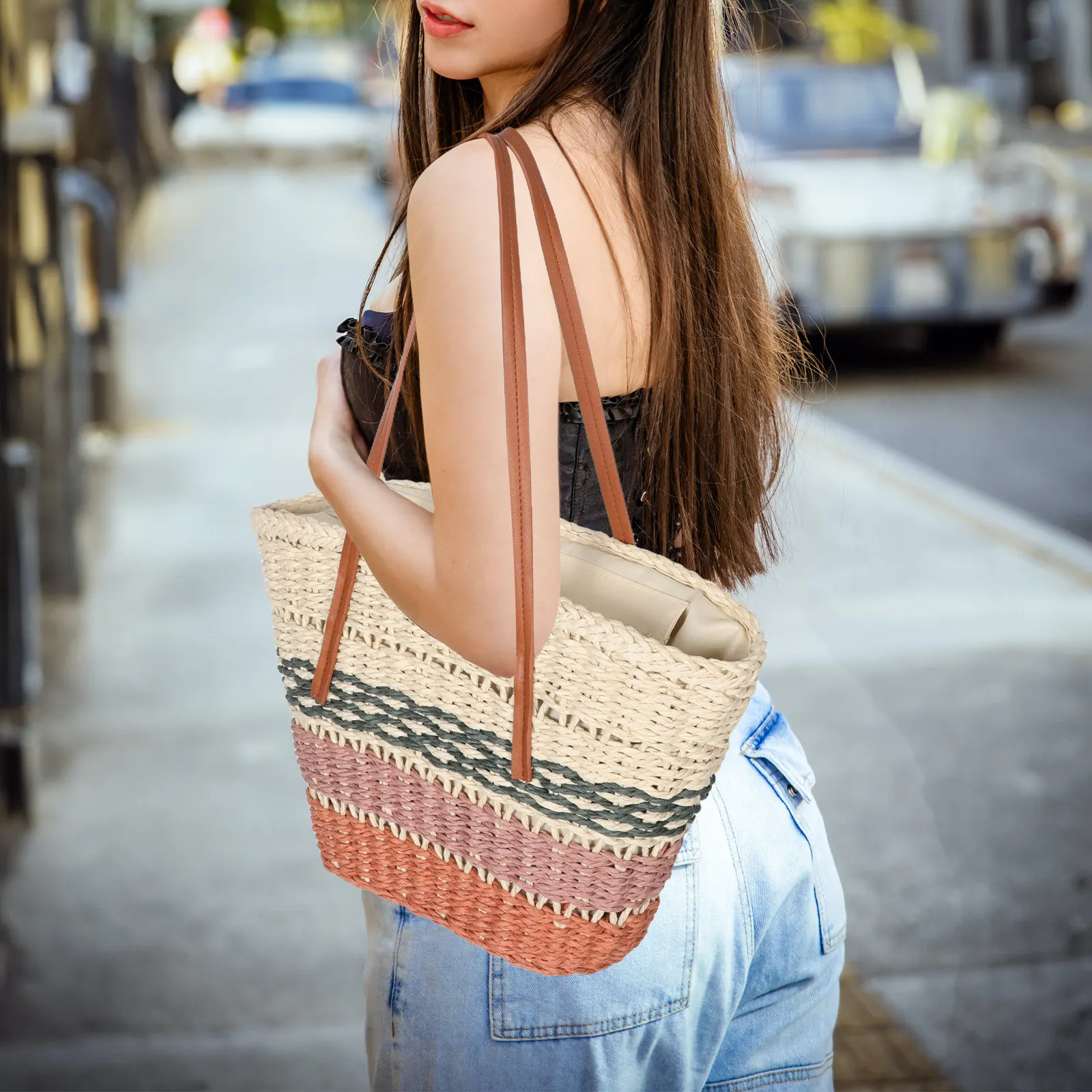 Summer Tote Bag Hawaiian Vacation Striped Large Capacity Hollow Paper Rope Woven Shoulder Handbag Beach Travel Casual Use
Summer Tote Bag Hawaiian Vacation Striped Large Capacity Hollow Paper Rope Woven Shoulder Handbag Beach Travel Casual Use