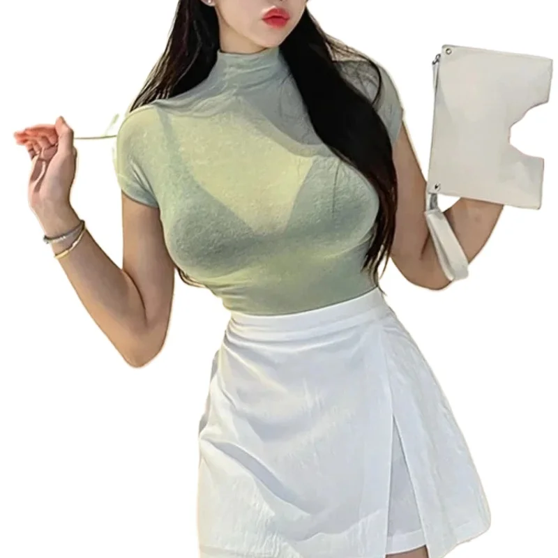 Women's Sexy See Through Casual Summer T-Shirts Soli Color Short Sleeve Tops Female Slim Basics Turtleneck Korean Style Clothes
Women's Sexy See Through Casual Summer T-Shirts Soli Color Short Sleeve Tops Female Slim Basics Turtleneck Korean Style Clothes