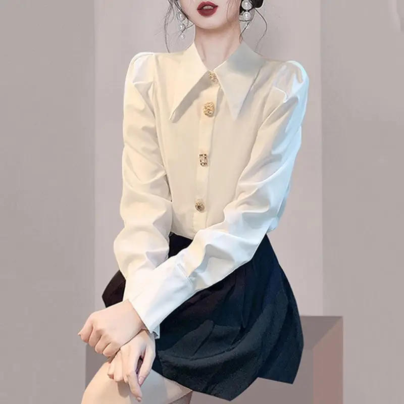 Spring Autumn French Style New Style Blouses Professional Women's Clothing Versatile Bubble Sleeves Simplicity All-match Shirts
Spring Autumn French Style New Style Blouses Professional Women's Clothing Versatile Bubble Sleeves Simplicity All-match Shirts
