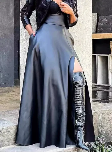 Юбка трапециевидной формы из искусственной кожи, женская модная однотонная сексуальная длинная юбка с разрезом и высокой талией, темпераментная женская одежда для поездок на работу
Юбка трапециевидной формы из искусственной кожи, женская модная однотонная сексуальная длинная юбка с разрезом и высокой талией, темпераментная женская одежда для поездок на работу