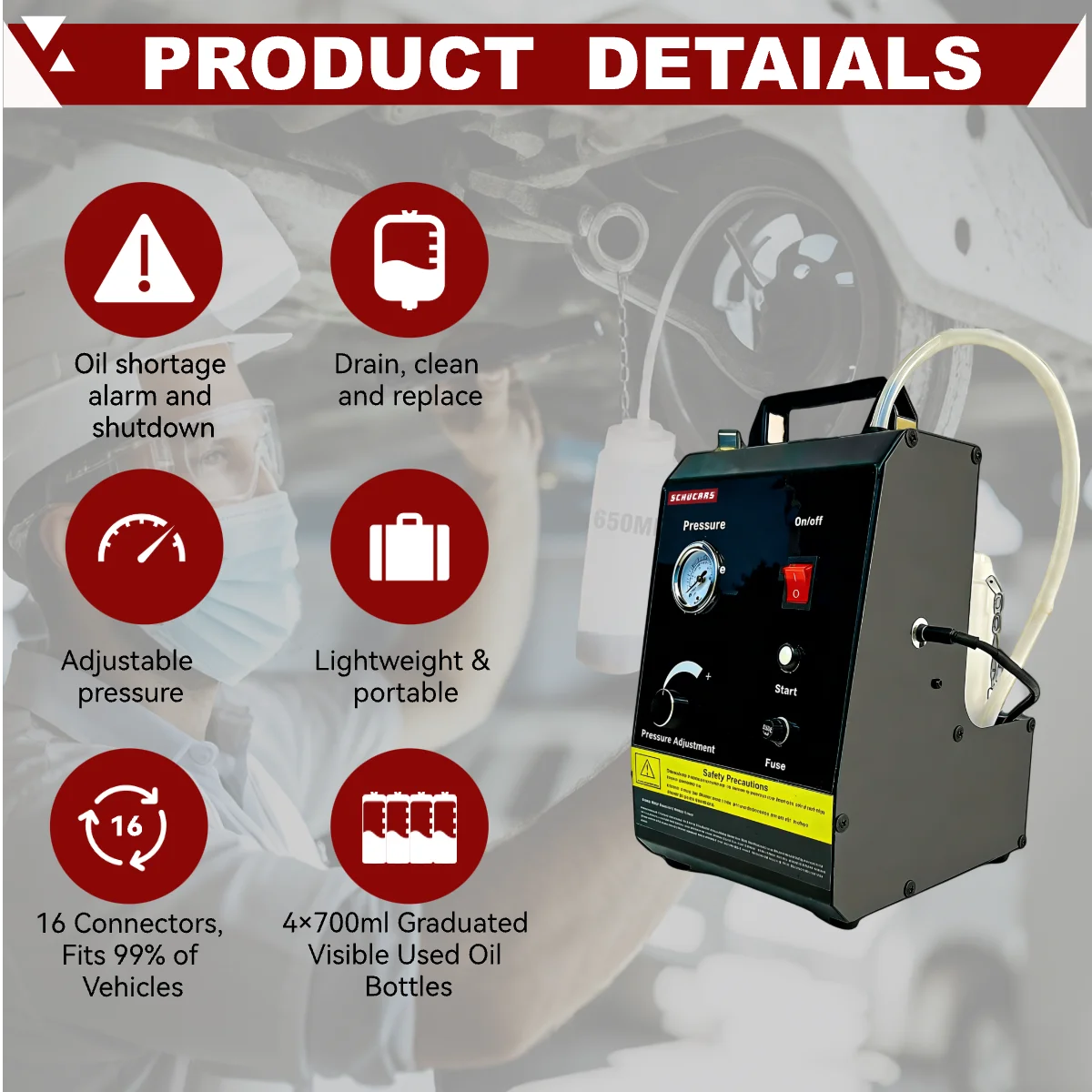 Schucars S-120 Customizable Logo Color Brake Fluid Change Machine Brake Fluid Changer Brake Fluid Filling Machine
Schucars S-120 Customizable Logo Color Brake Fluid Change Machine Brake Fluid Changer Brake Fluid Filling Machine