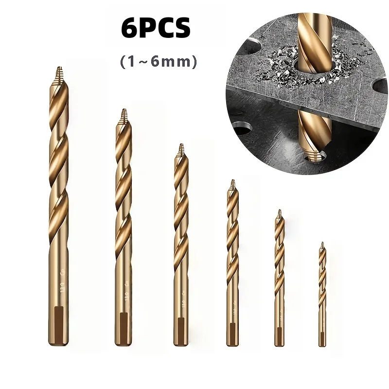 6Pcs Step Drill Bit Set 1-6mm With Gold Oxide Coating, Professional For Stainless Steel & Hard Metal
6Pcs Step Drill Bit Set 1-6mm With Gold Oxide Coating, Professional For Stainless Steel & Hard Metal