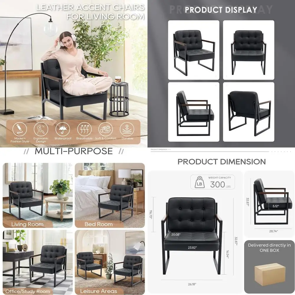 Black Leather Accent Chairs Set of 2, Comfortable Living Room Chairs with Metal Legs for Home Office Use
Black Leather Accent Chairs Set of 2, Comfortable Living Room Chairs with Metal Legs for Home Office Use