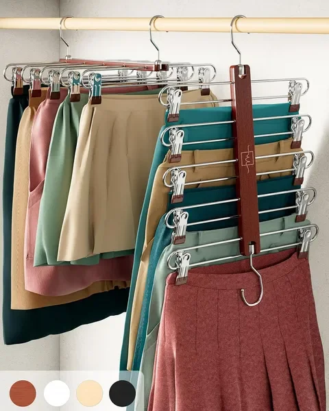 Skirt Hangers Space Saving with Clips - 2 Pack - European Beechwood 5-Tier Hanger for Shorts, Skirts
Skirt Hangers Space Saving with Clips - 2 Pack - European Beechwood 5-Tier Hanger for Shorts, Skirts