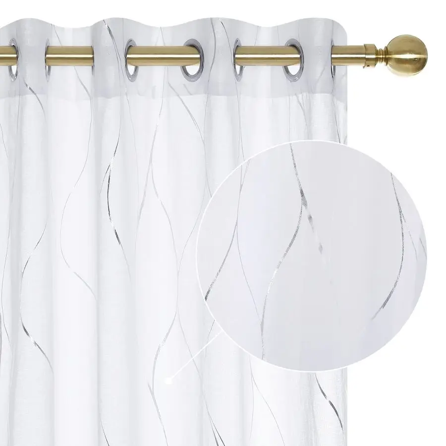 Semi Sheer Curtains 2 Panels, 52W x 84L Inch Each, Grommet Top Voile, LightFiltering Day Privacy, Silver Wave Foil Pattern, Livi
Semi Sheer Curtains 2 Panels, 52W x 84L Inch Each, Grommet Top Voile, LightFiltering Day Privacy, Silver Wave Foil Pattern, Livi