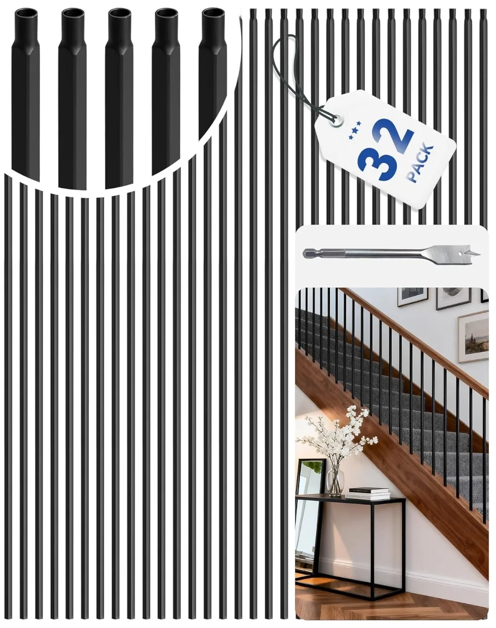 32 упаковки, 44-дюймовые черные квадратные полые железные балясины для лестниц, 1/2 дюйма, шпиндели из кованого железа, внутренние перила
32 упаковки, 44-дюймовые черные квадратные полые железные балясины для лестниц, 1/2 дюйма, шпиндели из кованого железа, внутренние перила