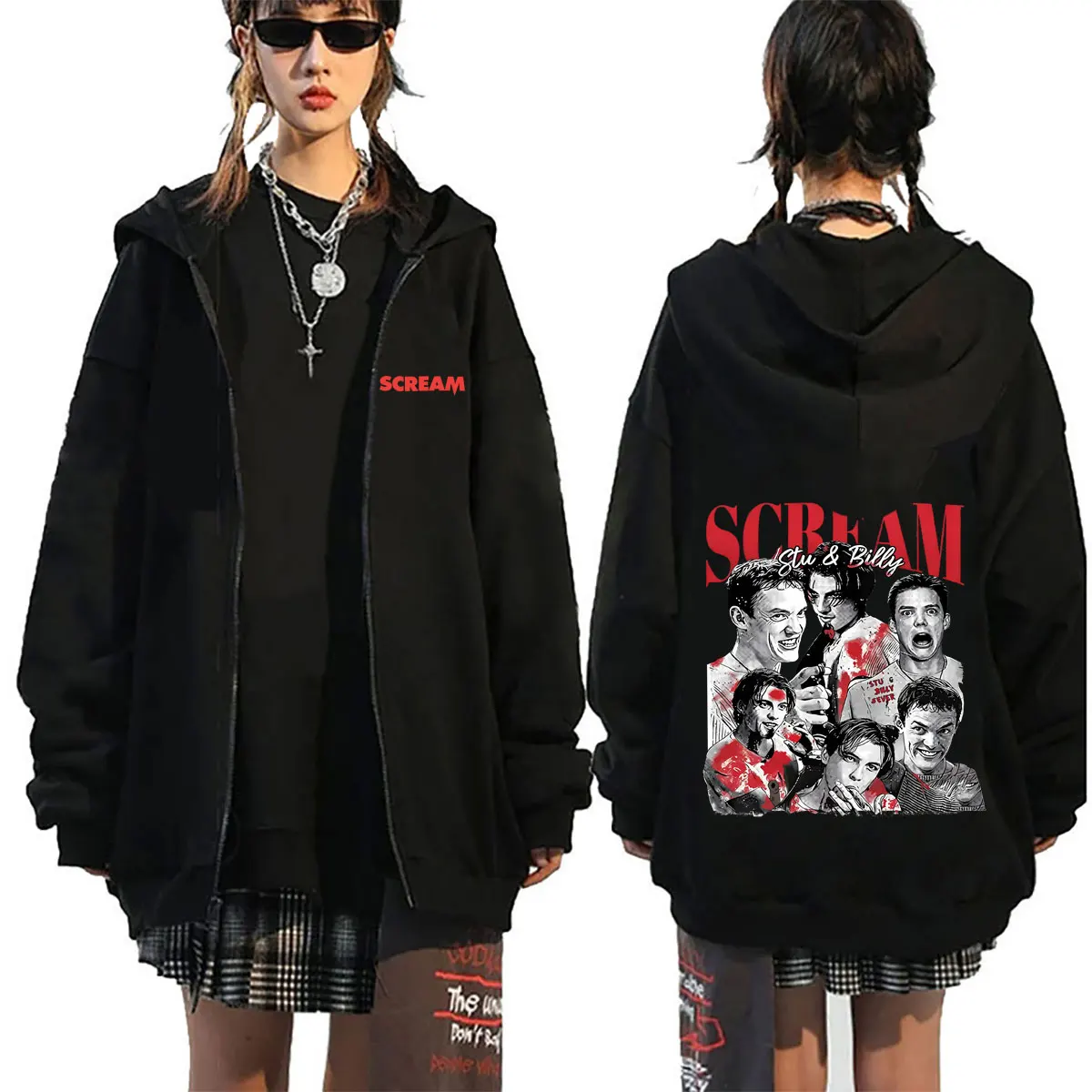 Horror Movie Scream Graphic Zipper Hoodie Billy Loomis Print Zip Up Jacket Men Women Hip Hop Retro Oversized Zip Up Sweatshirt
Horror Movie Scream Graphic Zipper Hoodie Billy Loomis Print Zip Up Jacket Men Women Hip Hop Retro Oversized Zip Up Sweatshirt