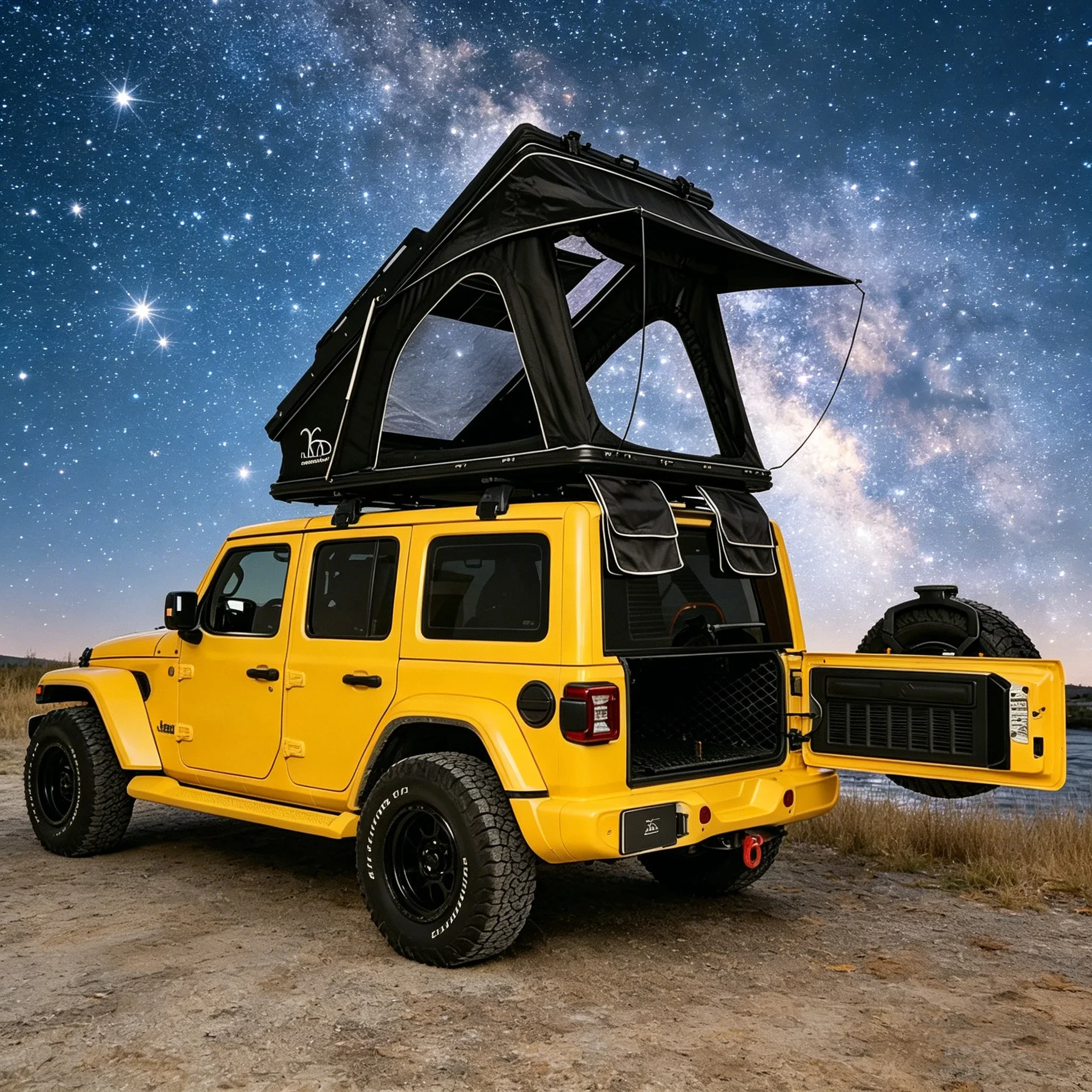 Adventure Wagon 4x4 Overland Rig with Hinged Structure Pop-Up Roof Tent Built-In LED Lighting for Off-Road Camping
Adventure Wagon 4x4 Overland Rig with Hinged Structure Pop-Up Roof Tent Built-In LED Lighting for Off-Road Camping