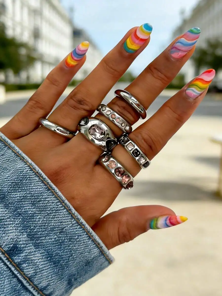 6-Piece Adjustable Open Cuff Ring Set With Pink Black Rhinestones Statement Jewelry For Women Trendy Party Daily Wear
6-Piece Adjustable Open Cuff Ring Set With Pink Black Rhinestones Statement Jewelry For Women Trendy Party Daily Wear