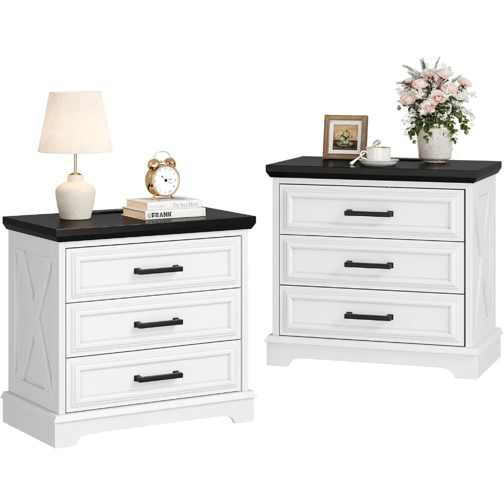 Farmhouse-style Bedside Table Set (2 Pieces), with Charging Station, Bedside Table with 3 Drawers, Rustic Wooden Side Table
Farmhouse-style Bedside Table Set (2 Pieces), with Charging Station, Bedside Table with 3 Drawers, Rustic Wooden Side Table
