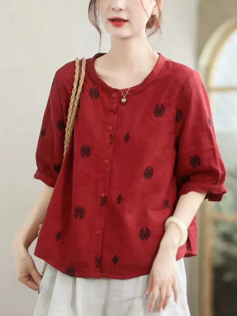 Embroidered Cotton Shirt Loose Fit Casual Style Big Size Women's Top Slimming Effect Artistic Vintage Embroidery mid Sleeve
Embroidered Cotton Shirt Loose Fit Casual Style Big Size Women's Top Slimming Effect Artistic Vintage Embroidery mid Sleeve