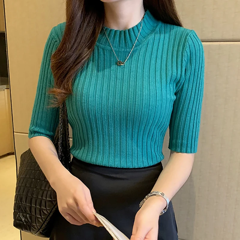 Knitted T Shirt Women Tshirt Summer Tops Short Sleeve Slim Tee Shirt Femme Womens Clothing Knit T-shirt Black Camisetas De Mujer
Knitted T Shirt Women Tshirt Summer Tops Short Sleeve Slim Tee Shirt Femme Womens Clothing Knit T-shirt Black Camisetas De Mujer