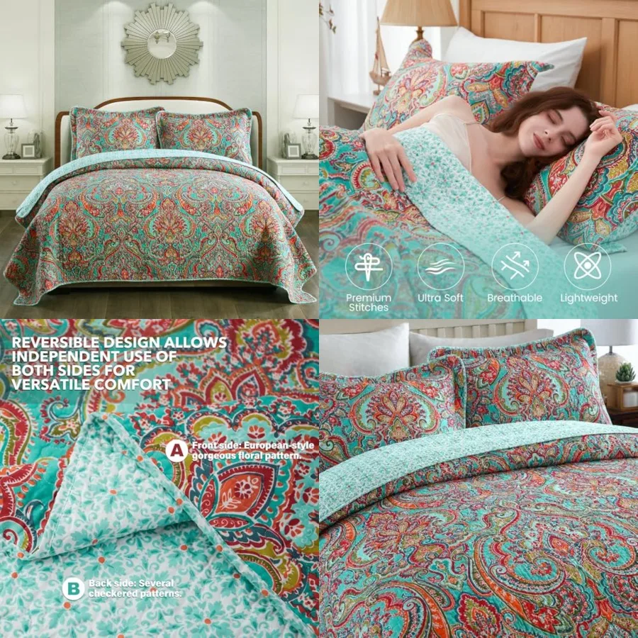 Cotton Bedspread Quilt Sets-Reversible Patchwork Coverlet Set, Pattern, Size
Cotton Bedspread Quilt Sets-Reversible Patchwork Coverlet Set, Pattern, Size