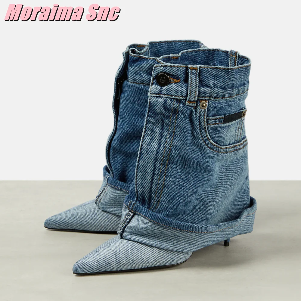 Pointed Toe Denim Patchwork Ankle Boots Stiletto High Heel Fashion Metal Button Slip On Sexy Women's Short Boots 2025 New Spring
Pointed Toe Denim Patchwork Ankle Boots Stiletto High Heel Fashion Metal Button Slip On Sexy Women's Short Boots 2025 New Spring