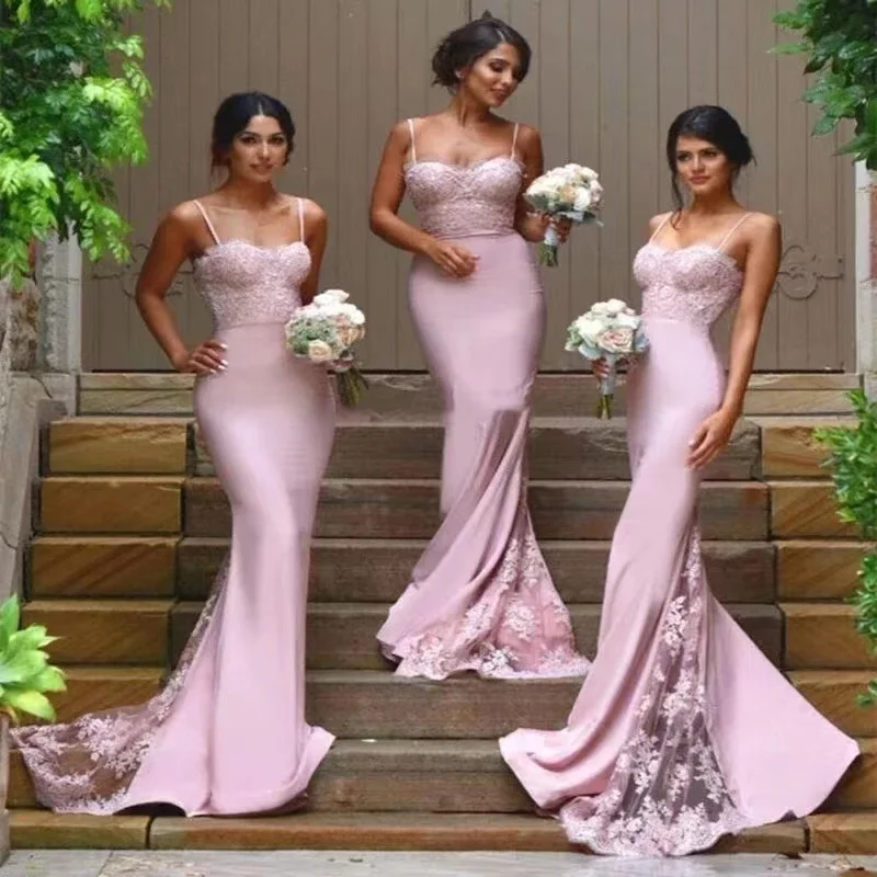 Pink Sweetheart Mermaid Bridesmaid Dresses Floor-Length Elastic Satin Lace Appliques Formal Gowns long wedding party dress
Pink Sweetheart Mermaid Bridesmaid Dresses Floor-Length Elastic Satin Lace Appliques Formal Gowns long wedding party dress