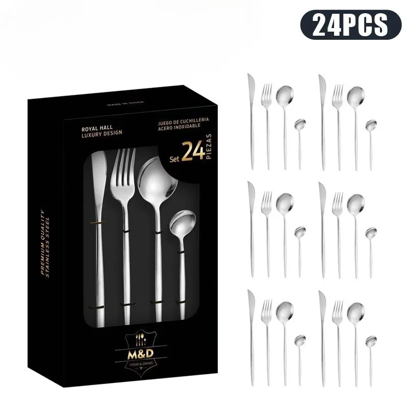 Набор посуды из нержавеющей стали, набор ножей и вилок в стиле вестерн в цветной коробке из 24 предметов
Набор посуды из нержавеющей стали, набор ножей и вилок в стиле вестерн в цветной коробке из 24 предметов