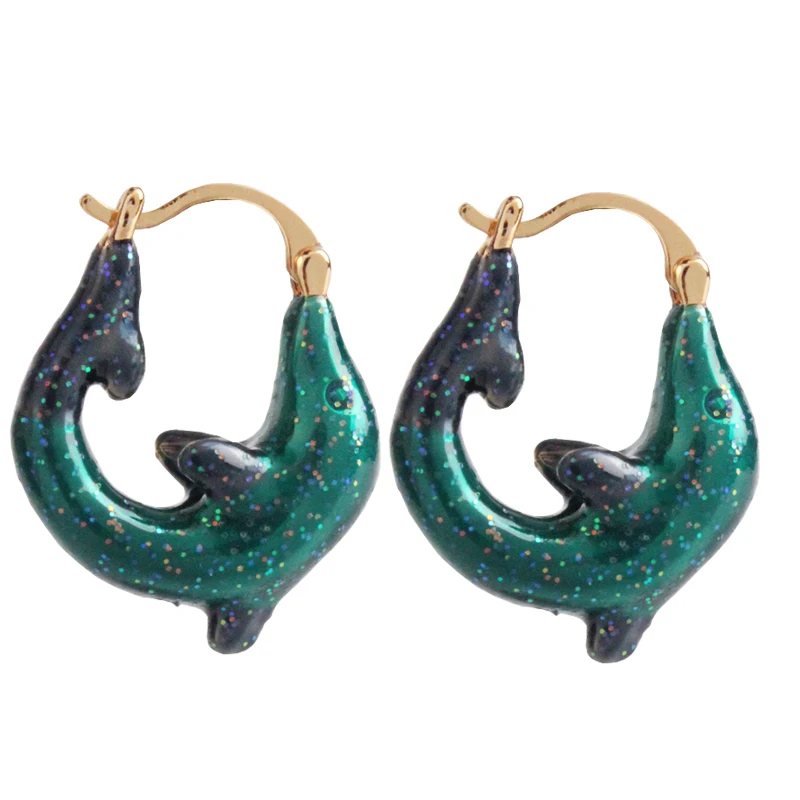 European and American style ocean series retro green cute dolphin element texture earrings women
European and American style ocean series retro green cute dolphin element texture earrings women