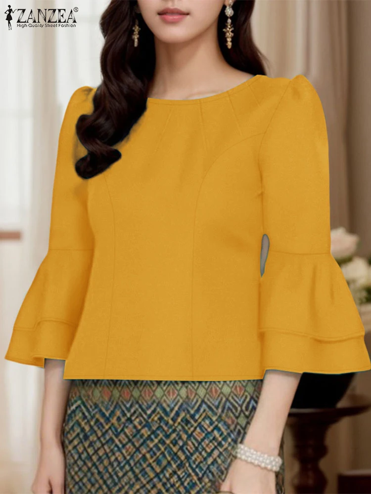 ZANZEA Elegant Layered Flared Sleeves Tops Women's Commute Office 2025 Summer O-Neck Blouses Seamed Detail Fashion Blusas Mujer
ZANZEA Elegant Layered Flared Sleeves Tops Women's Commute Office 2025 Summer O-Neck Blouses Seamed Detail Fashion Blusas Mujer