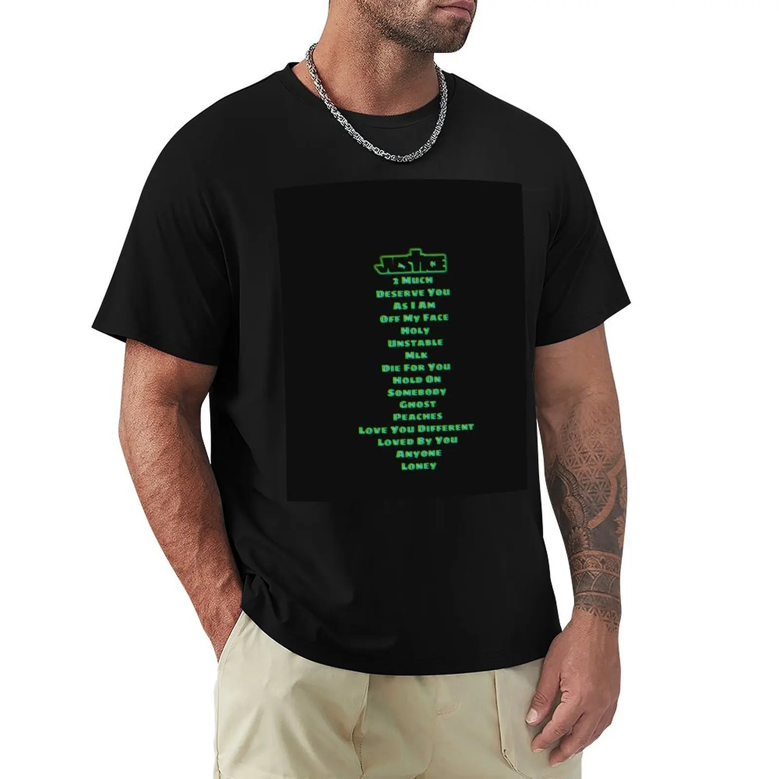 Glitched green Justice title and Tracklist T-Shirt plus size clothes aesthetic clothes summer clothes blanks for men
Glitched green Justice title and Tracklist T-Shirt plus size clothes aesthetic clothes summer clothes blanks for men