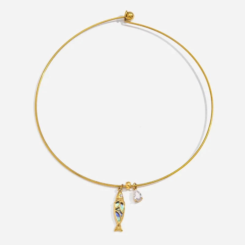 Minar Textured AB Color Abalone Shell Water Drop CZ Zircon Fish Torques for Women 18K Gold PVD Plated Titanium Steel Chokers
Minar Textured AB Color Abalone Shell Water Drop CZ Zircon Fish Torques for Women 18K Gold PVD Plated Titanium Steel Chokers