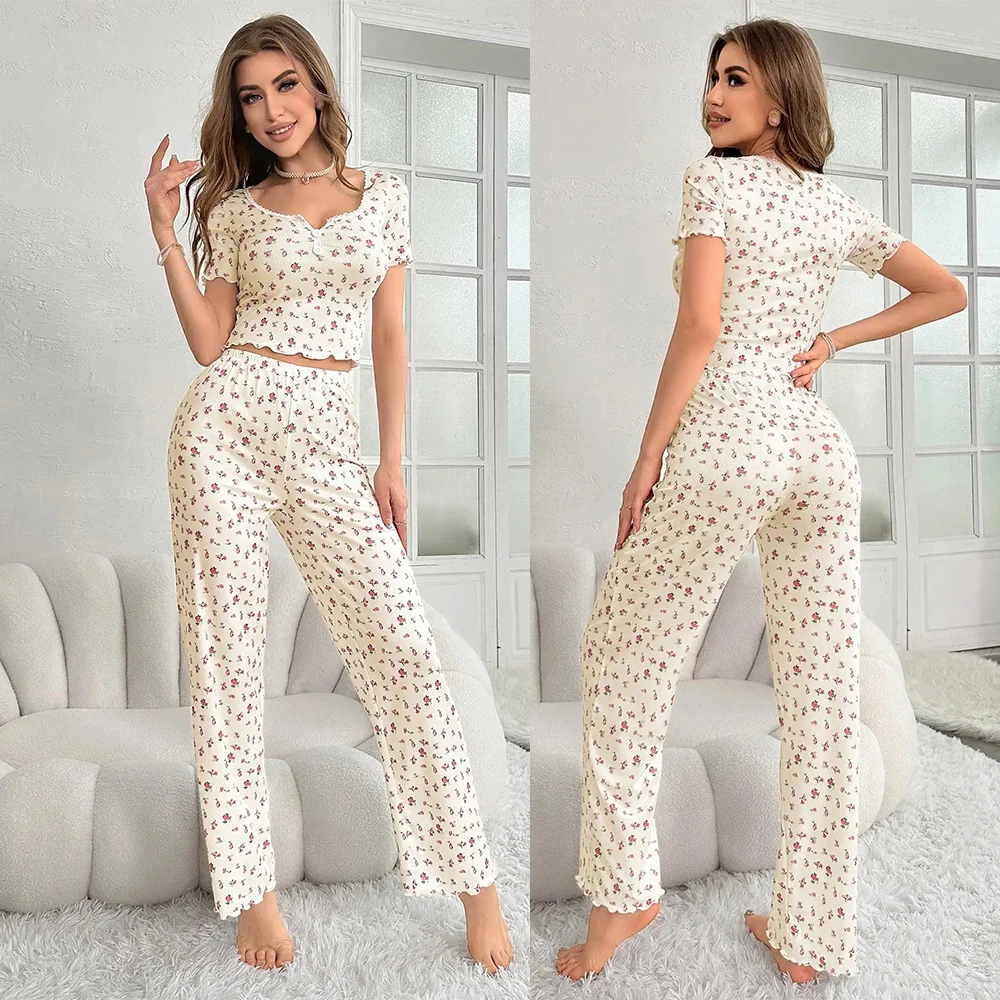 Women Floral Print Pajama Sets Long Sleeve Top +Pants Lovely Loungewear Set Female Home Clothes Elastic Waistband Nightwear Suit
Women Floral Print Pajama Sets Long Sleeve Top +Pants Lovely Loungewear Set Female Home Clothes Elastic Waistband Nightwear Suit