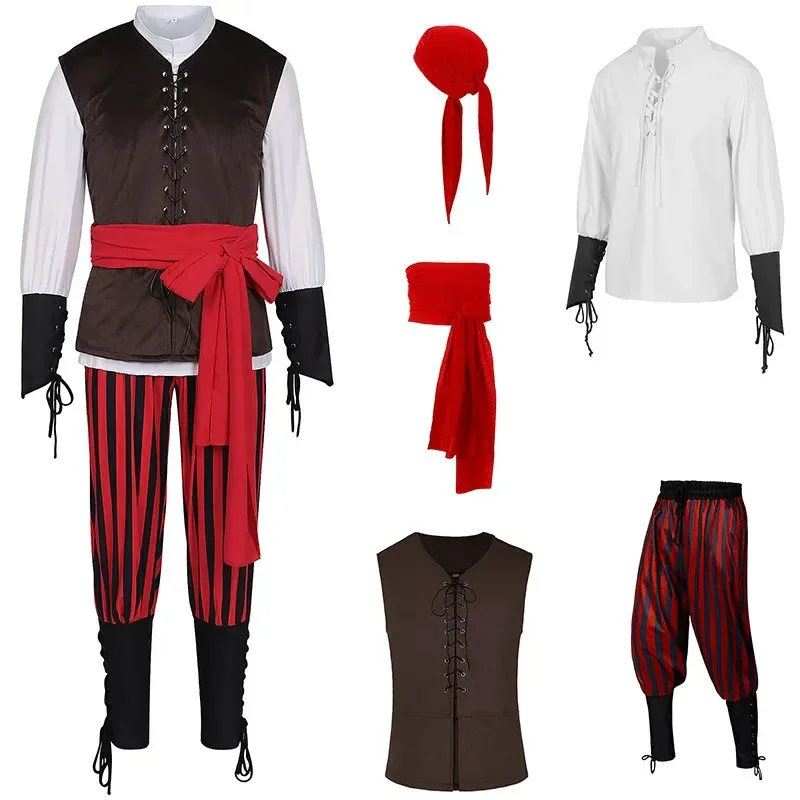 Medieval Pirate Cosplay Fantasy Hat Scarf Vest Red Striped Clothing Retro RenaissanceStage Costume Disguise Men Fantasia Outfits
Medieval Pirate Cosplay Fantasy Hat Scarf Vest Red Striped Clothing Retro RenaissanceStage Costume Disguise Men Fantasia Outfits