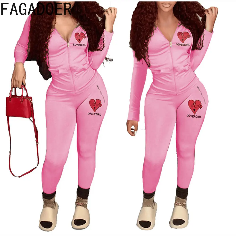 Модный комплект из двух предметов с принтом на молнии FAGADOER, осенняя Женская одежда, повседневный топ с капюшоном и длинными рукавами и узкие брюки, спортивные костюмы 
Модный комплект из двух предметов с принтом на молнии FAGADOER, осенняя Женская одежда, повседневный топ с капюшоном и длинными рукавами и узкие брюки, спортивные костюмы