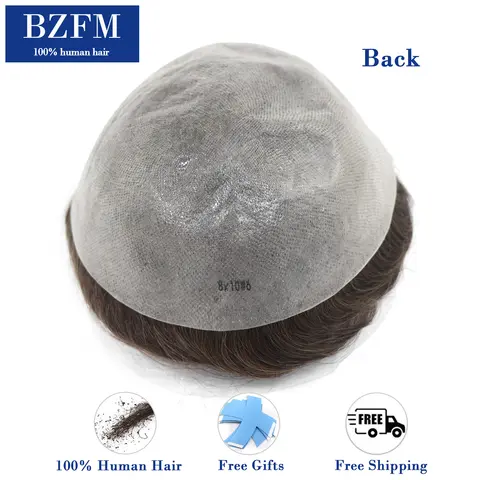 Brown Wave Human Hair Full PU Toupee For Men 0.03mm Thin Skin Toupee Short Human Hair Mens Wigs Replacement Systems Hair Piece