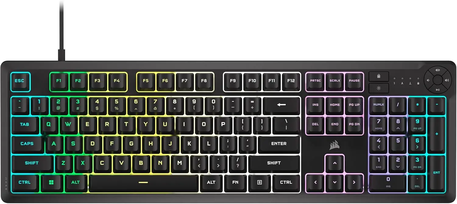 RGB Membrane Gaming Keyboard with Quiet Switches, Spill Resistant, Ten-Zone RGB, Media Keys, PC/Mac
RGB Membrane Gaming Keyboard with Quiet Switches, Spill Resistant, Ten-Zone RGB, Media Keys, PC/Mac
