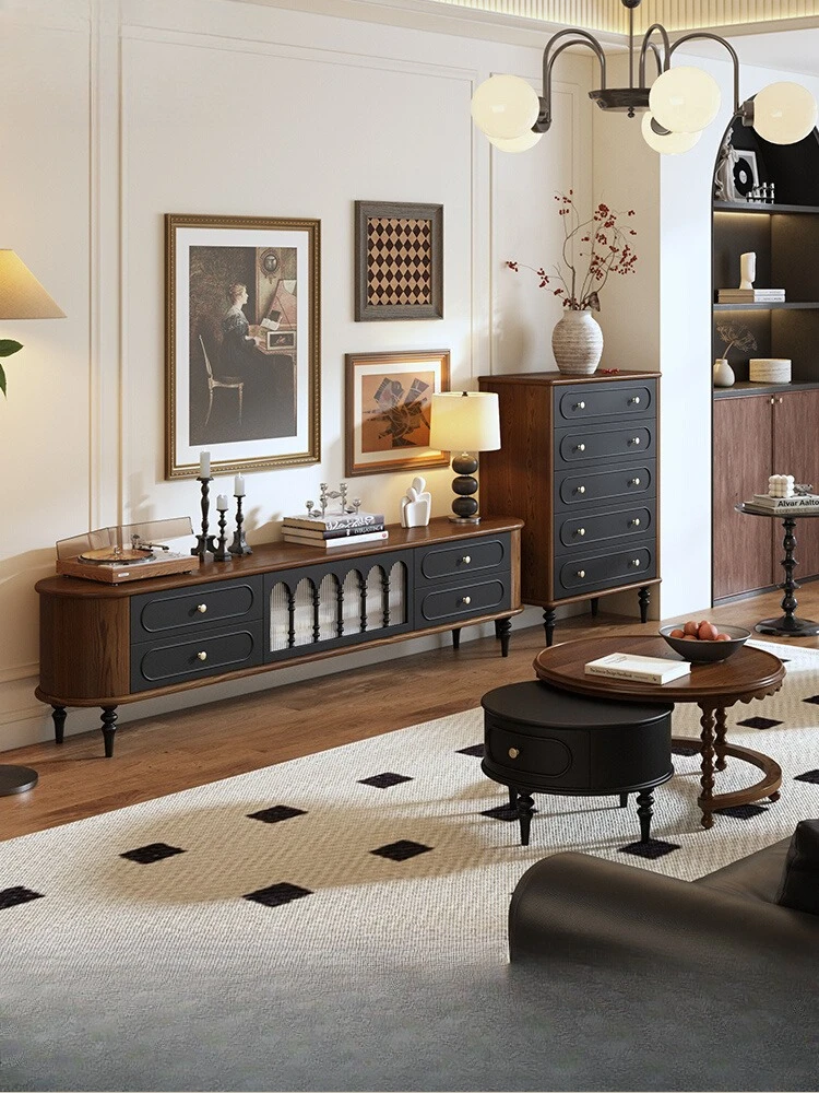 Solid wood French floor-to-ceiling TV cabinet Walnut retro coffee table combination cabinet
Solid wood French floor-to-ceiling TV cabinet Walnut retro coffee table combination cabinet