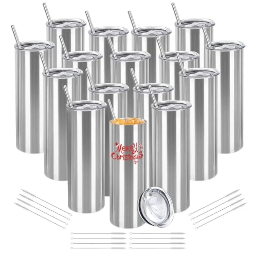 16 Pack Stainless Steel Skinny Tumblers Blank Bulk Straight Double Wall Insulated Tumbler with Lid and Straw for, DIY Gift, 20o
16 Pack Stainless Steel Skinny Tumblers Blank Bulk Straight Double Wall Insulated Tumbler with Lid and Straw for, DIY Gift, 20o