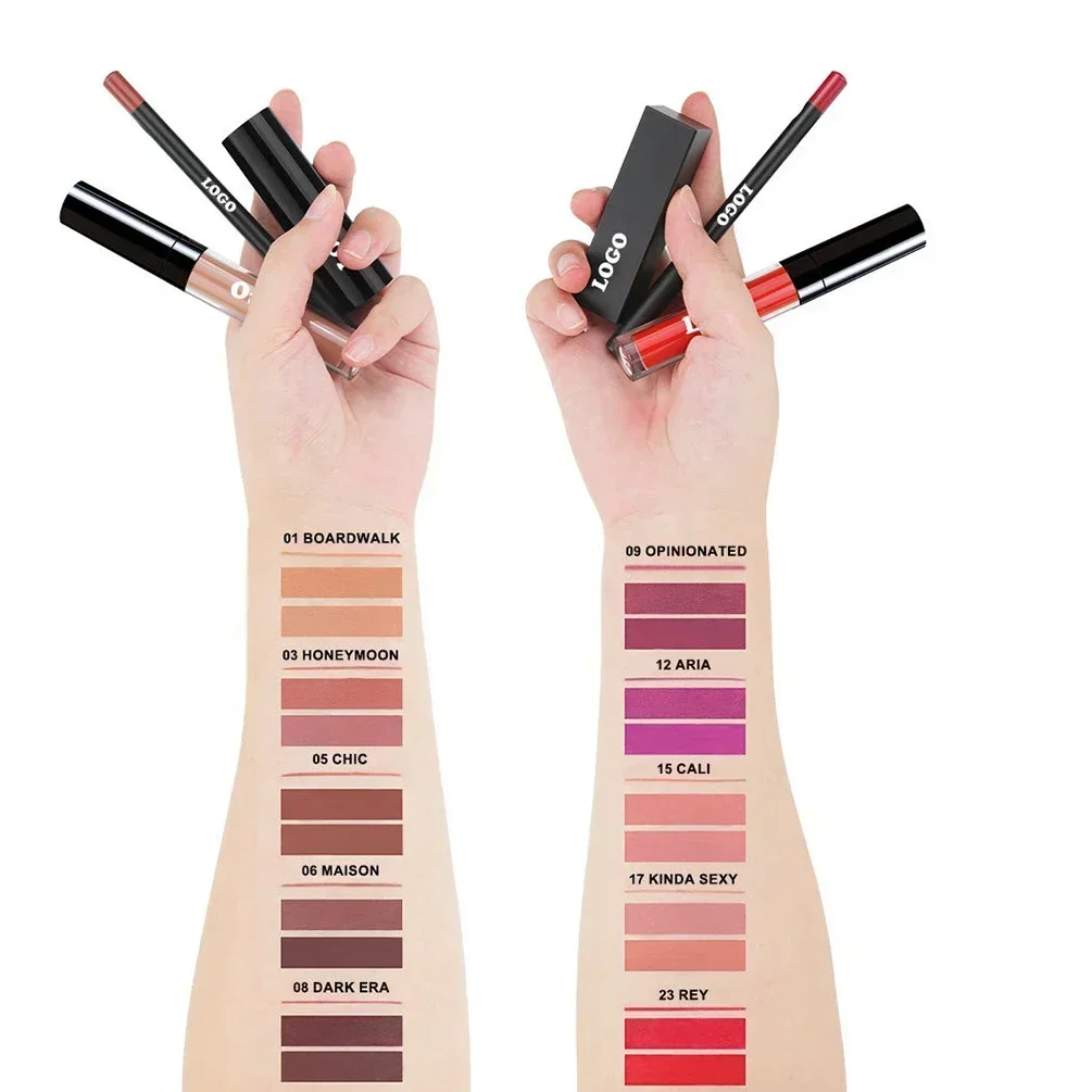 Private Label 3 Pieces Lipstick Lip Gloss Lipliner Kit Custom Logo Pigment Long Lasting Non-stick Makeup Bulk Black Square Tube
Private Label 3 Pieces Lipstick Lip Gloss Lipliner Kit Custom Logo Pigment Long Lasting Non-stick Makeup Bulk Black Square Tube
