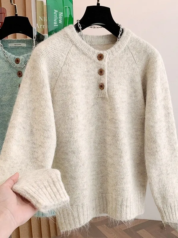 Thiened round Ne Pullover Sweater Women's Winter Lazy Sle Knittedwear Tee Button Fem Faion Loose Fit Warmth
Thiened round Ne Pullover Sweater Women's Winter Lazy Sle Knittedwear Tee Button Fem Faion Loose Fit Warmth