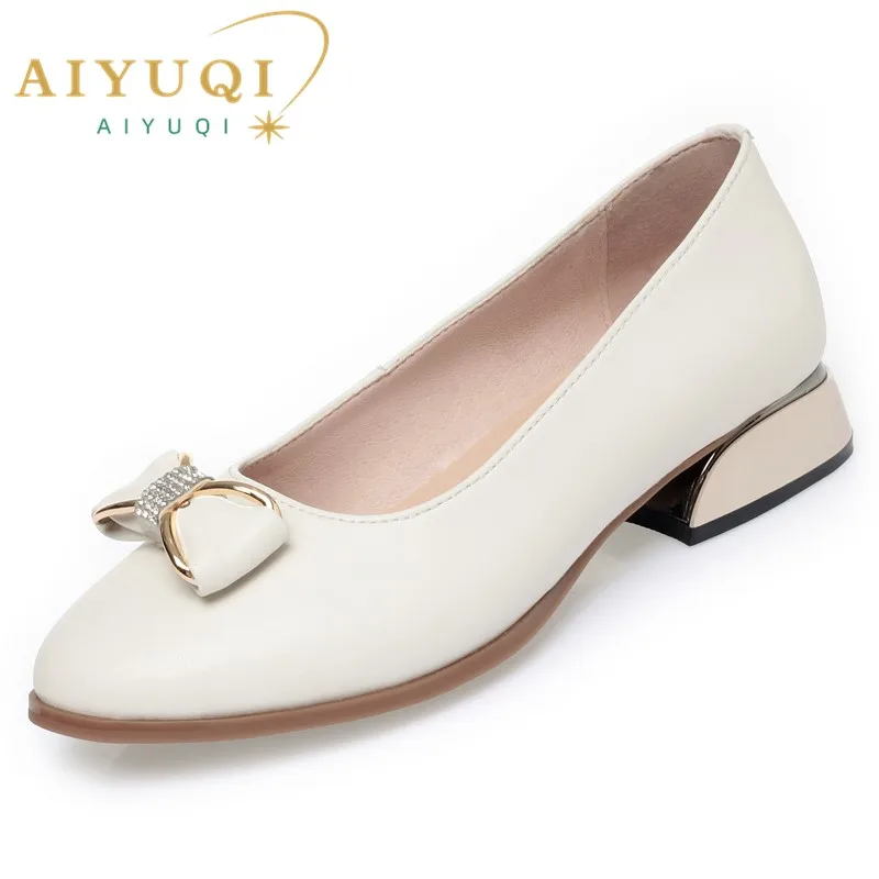 

AIYUQI Beanie Shoes Female Genuine Leather 2024 Spring Pointed Toe Women's Shoes Bow Large Size Women's Shoes
