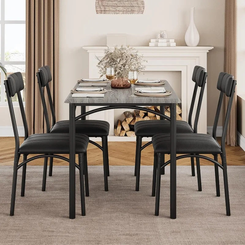 Kitchen Table and Chairs for 4, Dining Table Set for 4 with Upholstered Chairs, 5 Piece Rectangular Kitchen Table Set
Kitchen Table and Chairs for 4, Dining Table Set for 4 with Upholstered Chairs, 5 Piece Rectangular Kitchen Table Set
