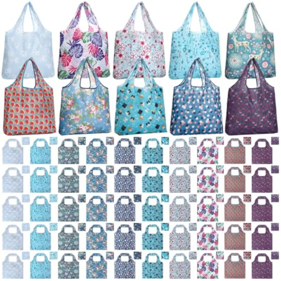Paterr 50 Pack Reusable Foldable Grocery Bags 10 Patterns Bulk Shopping Totes Pocket Size Bags for Supermarket
Paterr 50 Pack Reusable Foldable Grocery Bags 10 Patterns Bulk Shopping Totes Pocket Size Bags for Supermarket