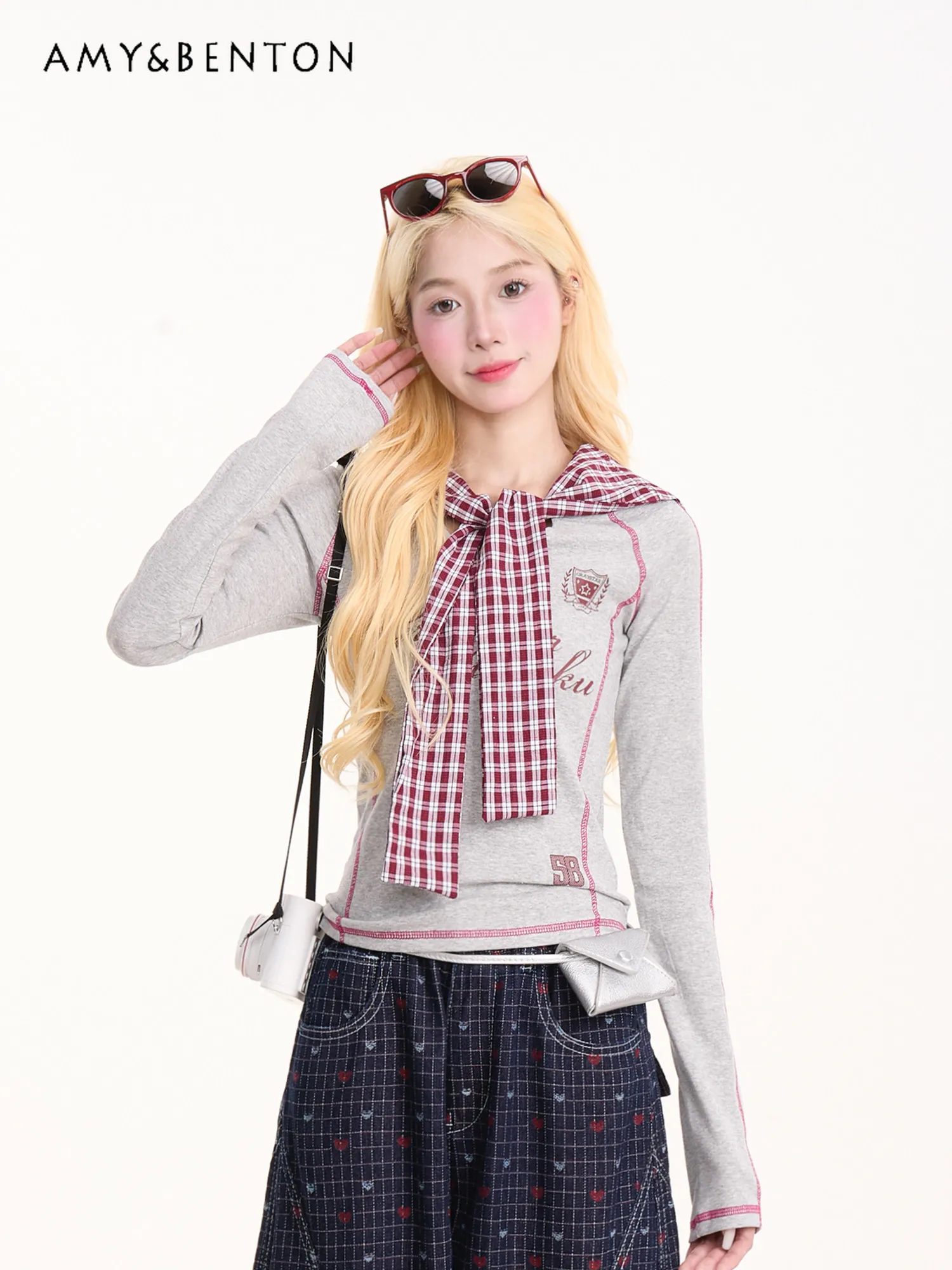 Новая женская футболка в стиле американского ретро с длинным рукавом, в клетку, серая, для колледжа, приталенный черный укороченный топ
Новая женская футболка в стиле американского ретро с длинным рукавом, в клетку, серая, для колледжа, приталенный черный укороченный топ