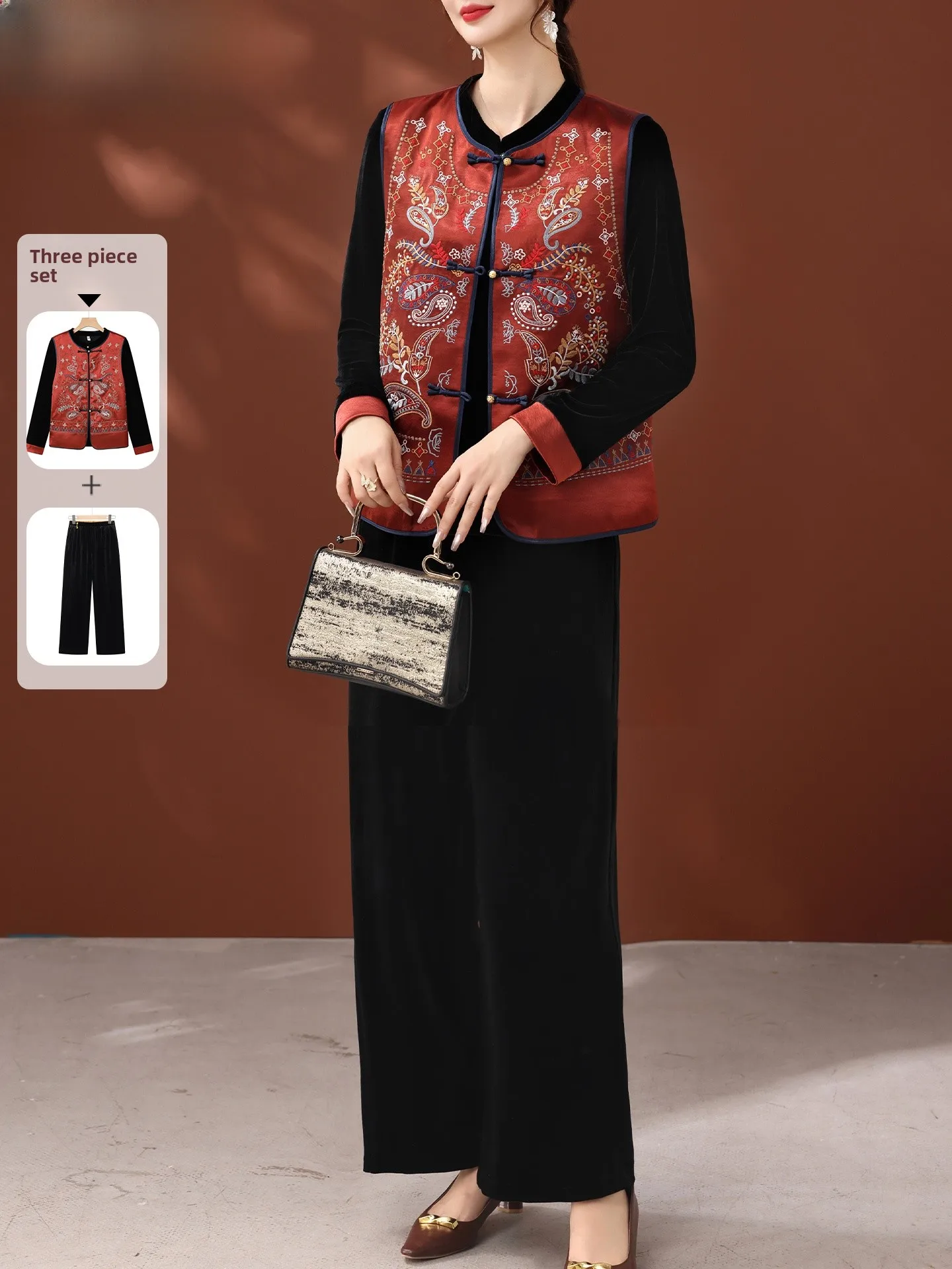 Elegant Velvet Set for Middle-Aged Mothers Spring Fashionable New Chinese Style Vest Coat Long Pants Standard Fit Multi-Pocket
Elegant Velvet Set for Middle-Aged Mothers Spring Fashionable New Chinese Style Vest Coat Long Pants Standard Fit Multi-Pocket