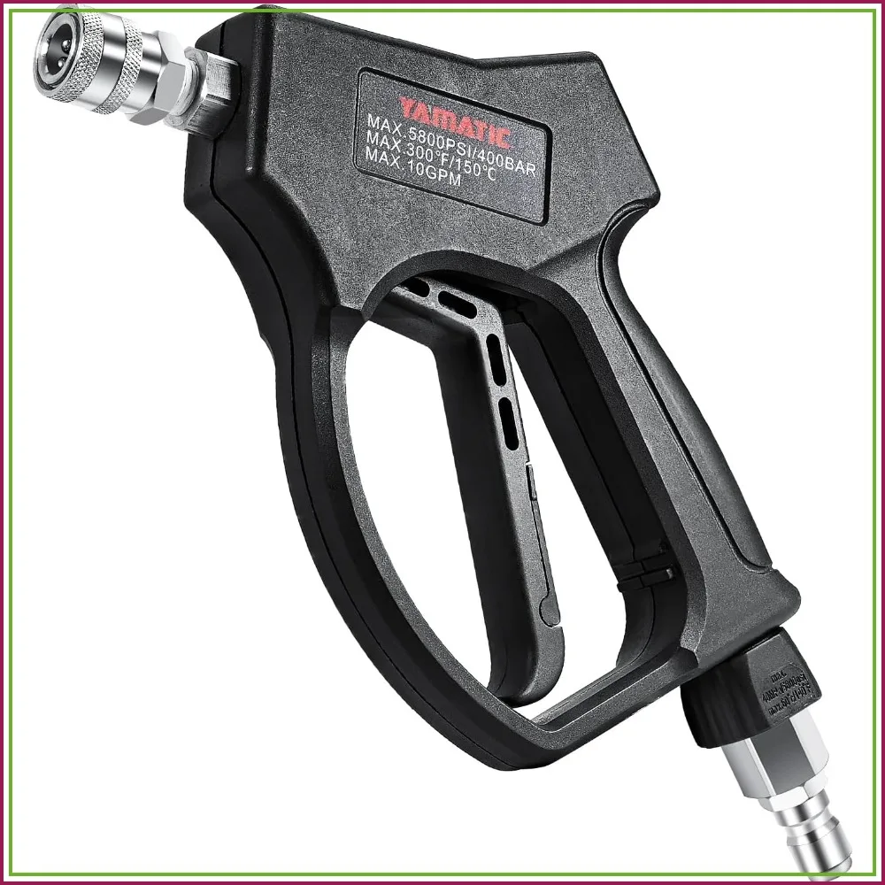 Stainless Steel Short Pressure Washer Gun 5800 PSI with Swivel 3/8" Plug, Easy Pull Trigger, 1/4" Quick Connect for Foam Cannon Car Wash
Stainless Steel Short Pressure Washer Gun 5800 PSI with Swivel 3/8" Plug, Easy Pull Trigger, 1/4" Quick Connect for Foam Cannon Car Wash