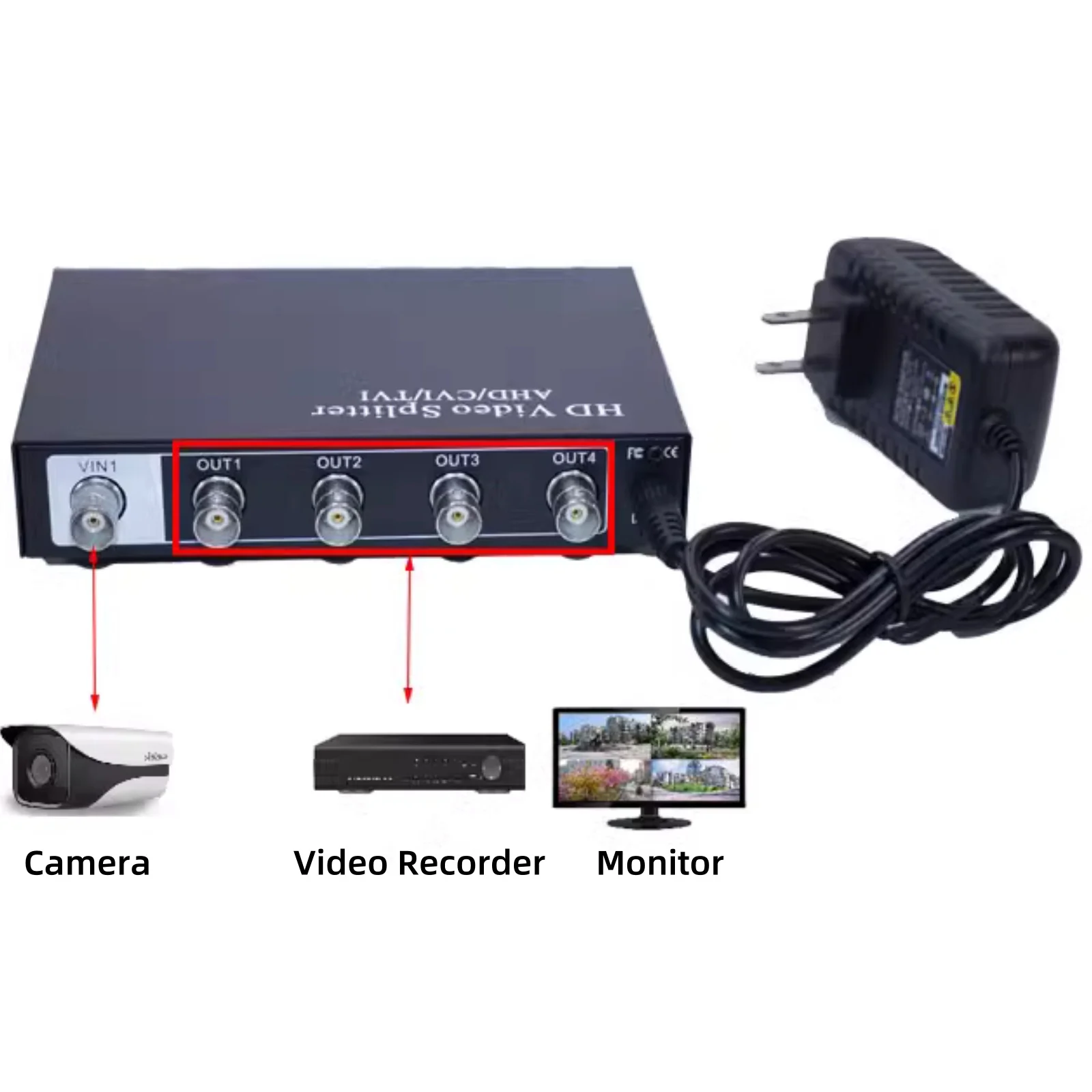 HD Video Distributor Amplifier 1 in 4 Output BNC Splitter 1080p AHD CVI TVI CVBS Video Signal Booster Repeater For CCTV Camera
HD Video Distributor Amplifier 1 in 4 Output BNC Splitter 1080p AHD CVI TVI CVBS Video Signal Booster Repeater For CCTV Camera