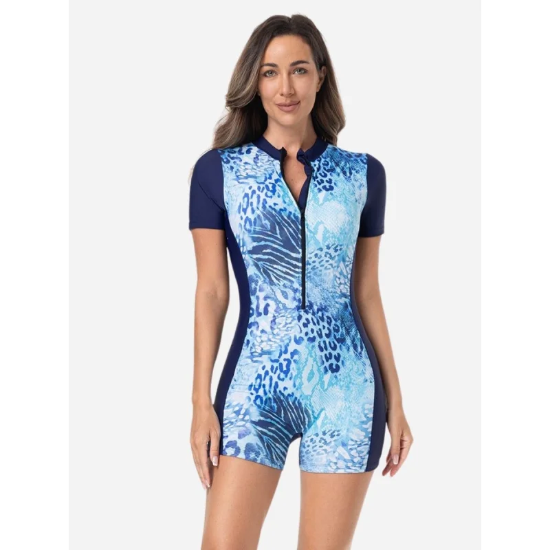 Купальник для женщин с коротким рукавом и принтом листьев, спортивный купальник с передней молнией, цельный купальник, купальник с боковыми штанинами
Купальник для женщин с коротким рукавом и принтом листьев, спортивный купальник с передней молнией, цельный купальник, купальник с боковыми штанинами