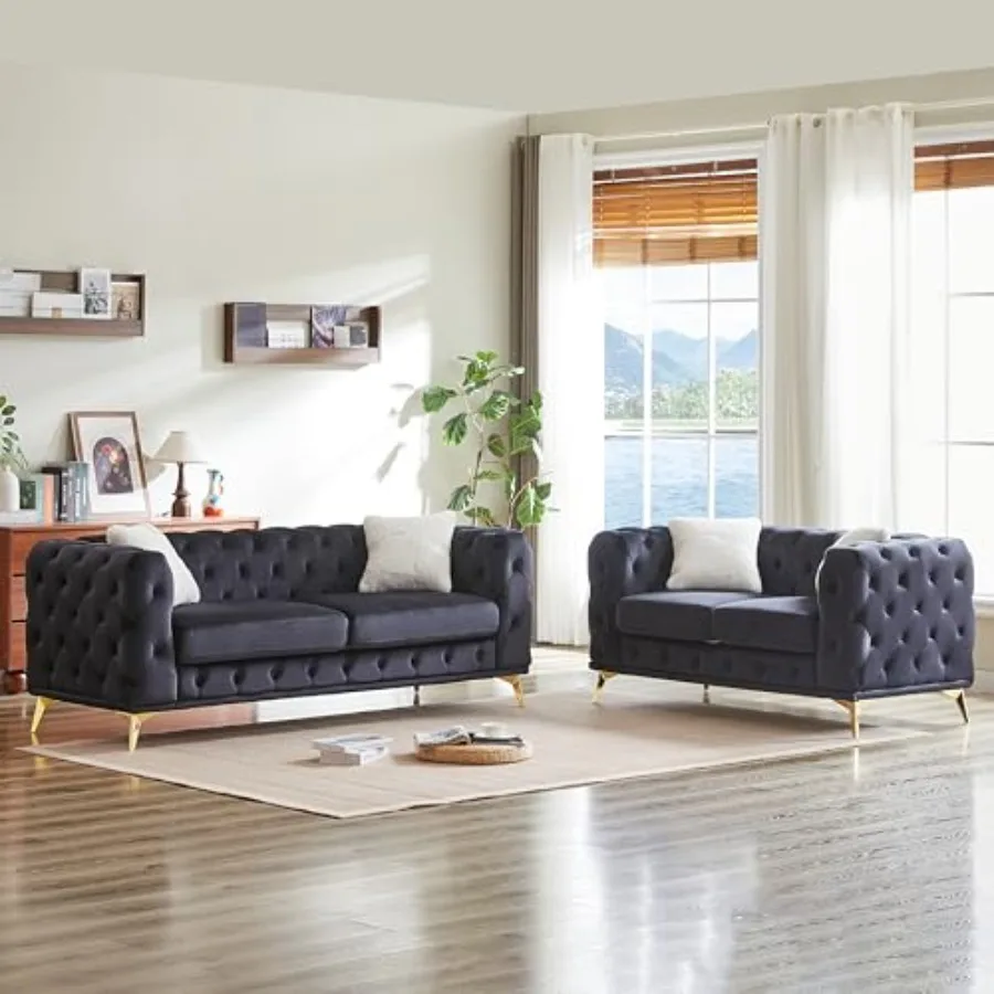 2-Piece Luxury Chesterfield Sofa Set with 1 Velvet 3-Seater Sofa and 1 Loveseat Sofa, Mid-Century 5-Seater Tufted Button Couch
2-Piece Luxury Chesterfield Sofa Set with 1 Velvet 3-Seater Sofa and 1 Loveseat Sofa, Mid-Century 5-Seater Tufted Button Couch