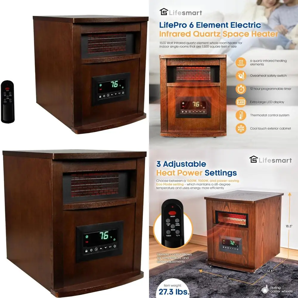 Портативный электрический обогреватель для помещений 1500 Вт с колесами и дистанционным управлением, инфракрасная кварцевая машина для обогрева помещения, 6 элементов для повышенного комфорта
Портативный электрический обогреватель для помещений 1500 Вт с колесами и дистанционным управлением, инфракрасная кварцевая машина для обогрева помещения, 6 элементов для повышенного комфорта